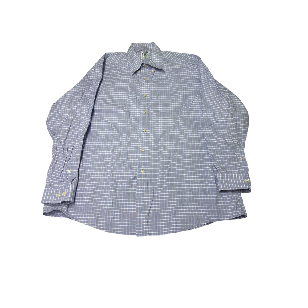 Vintage Brooks Brothers Men XL Blue White Check Cotton Long Sleeve Button Down‎